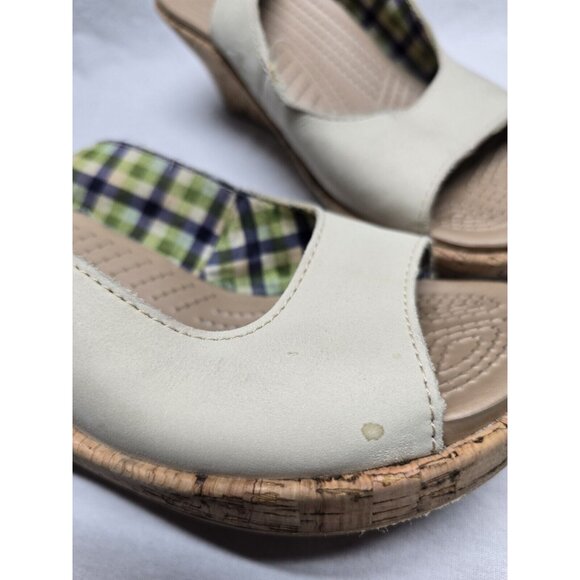 CROCS A-Leigh Beige Cork Wedge Sling Back Sandals Womens Size 7 - Picture 2 of 11